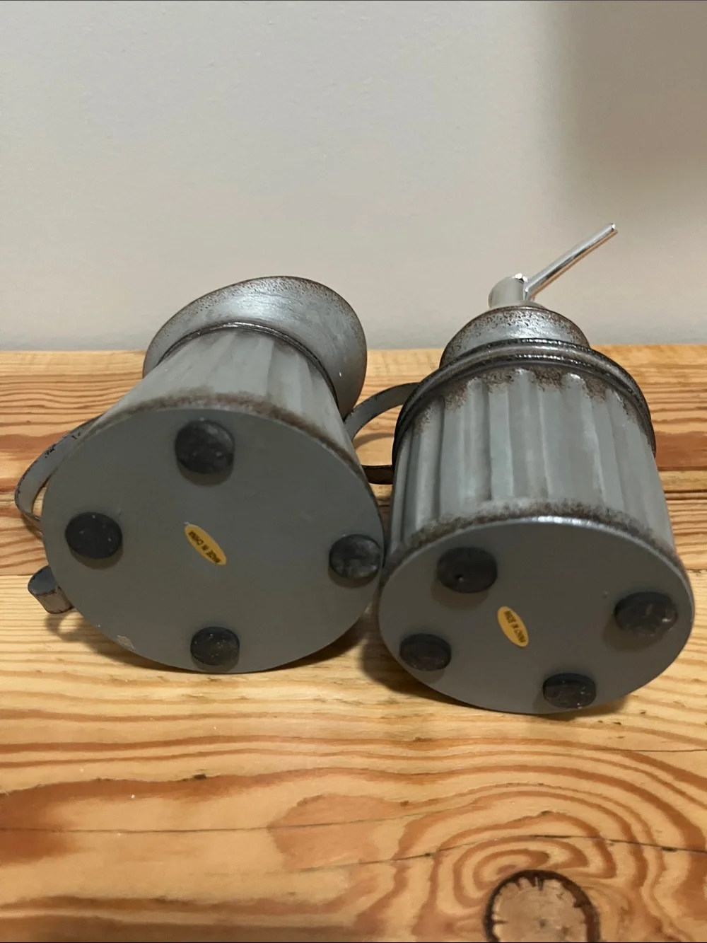 Farmhouse Rustic Gray Metal Soap Dispenser and Toothbrush Holder Set